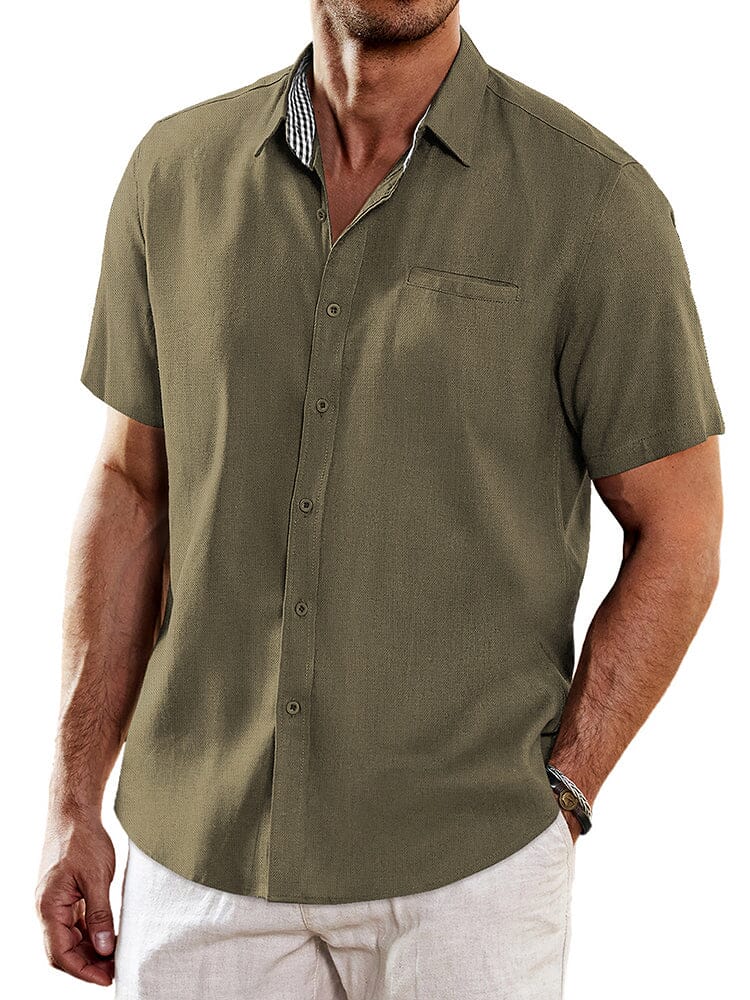 Casual Unique Collar Cotton Linen Shirt (US Only) Shirts coofandy Army Green S 
