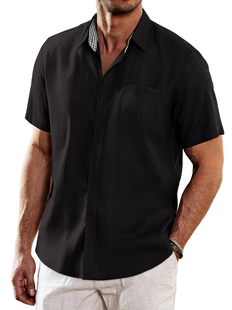 Casual Unique Collar Cotton Linen Shirt (US Only) Shirts coofandy Black S 