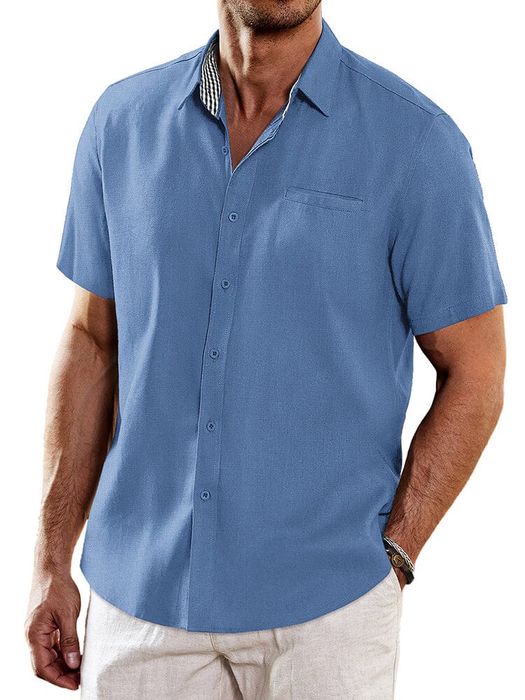 Casual Unique Collar Cotton Linen Shirt (US Only) Shirts coofandy Blue S 