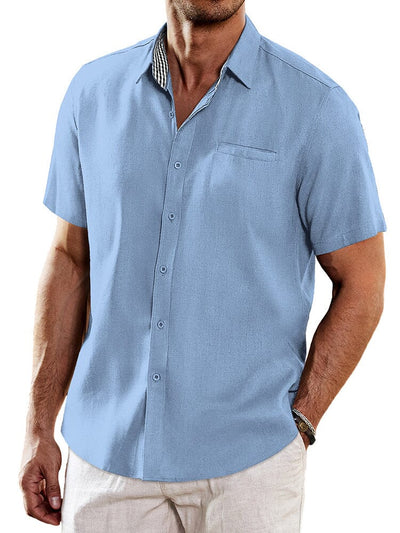 Casual Unique Collar Cotton Linen Shirt (US Only) Shirts coofandy Light Blue S 