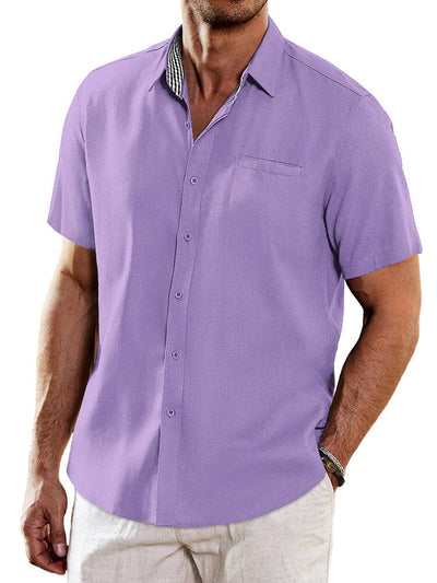 Casual Unique Collar Cotton Linen Shirt (US Only) Shirts coofandy Light Purple S 