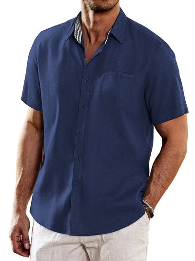 Casual Unique Collar Cotton Linen Shirt (US Only) Shirts coofandy Navy Blue S 