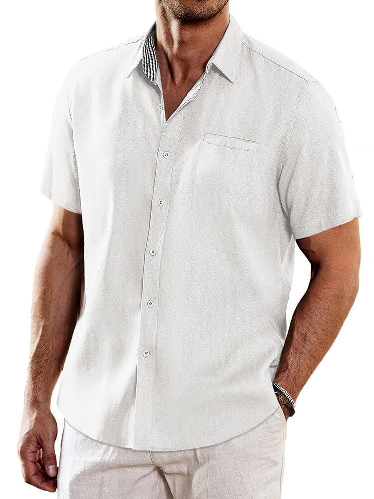 Casual Unique Collar Cotton Linen Shirt (US Only) Shirts coofandy White S 