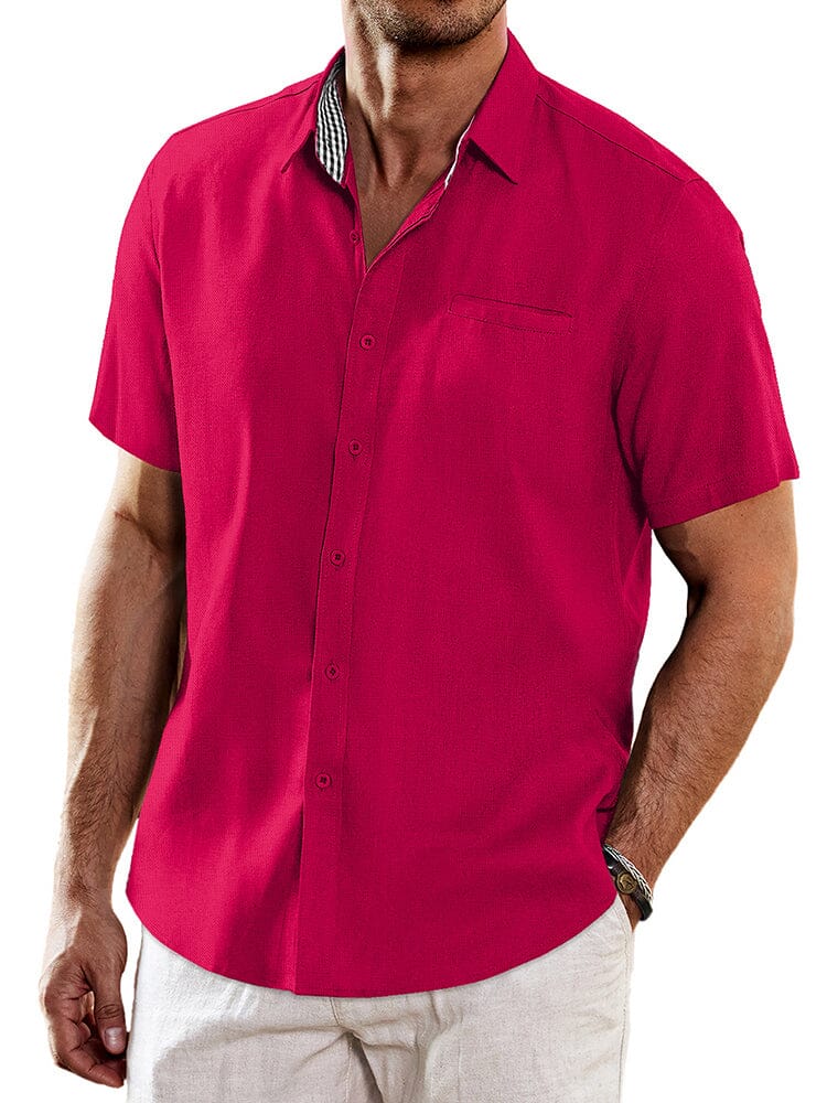 Casual Unique Collar Cotton Linen Shirt (US Only) Shirts coofandy Wine Red S 