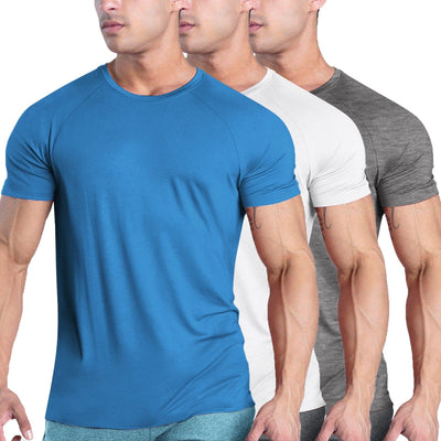 3 Pack Workout T-Shirts (US Only) T-Shirt coofandy Blue/White/Dark Grey S 