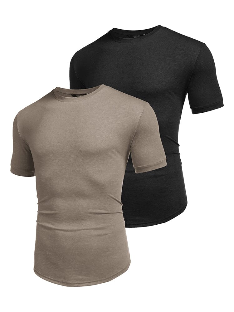 2-Pack Active Breathable T-Shirt (US Only) T-shirt coofandy Khaki/Black S 