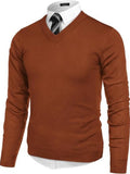 V Neck Dress Knit Sweater Long Sleeve Slim Fit Pullover (US Only)