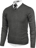 V Neck Dress Knit Sweater Long Sleeve Slim Fit Pullover (US Only)
