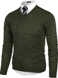 V Neck Dress Knit Sweater Long Sleeve Slim Fit Pullover (US Only)
