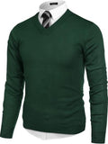 V Neck Dress Knit Sweater Long Sleeve Slim Fit Pullover (US Only)