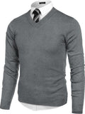 V Neck Dress Knit Sweater Long Sleeve Slim Fit Pullover (US Only)