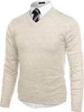 V Neck Dress Knit Sweater Long Sleeve Slim Fit Pullover (US Only)