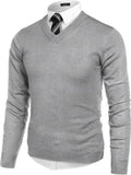 V Neck Dress Knit Sweater Long Sleeve Slim Fit Pullover (US Only)