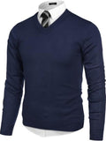V Neck Dress Knit Sweater Long Sleeve Slim Fit Pullover (US Only)