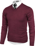 V Neck Dress Knit Sweater Long Sleeve Slim Fit Pullover (US Only)