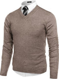 V Neck Dress Knit Sweater Long Sleeve Slim Fit Pullover (US Only)
