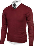 V Neck Dress Knit Sweater Long Sleeve Slim Fit Pullover (US Only)