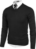 V Neck Dress Knit Sweater Long Sleeve Slim Fit Pullover (US Only)