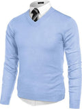 V Neck Dress Knit Sweater Long Sleeve Slim Fit Pullover (US Only)