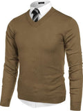 V Neck Dress Knit Sweater Long Sleeve Slim Fit Pullover (US Only)