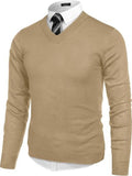 V Neck Dress Knit Sweater Long Sleeve Slim Fit Pullover (US Only)
