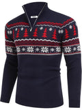 Halloween Knit Quarter Zip Pullover Stand Collar Graphic Sweater (US Only)