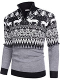 Halloween Knit Quarter Zip Pullover Stand Collar Graphic Sweater (US Only)