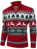 Halloween Knit Quarter Zip Pullover Stand Collar Graphic Sweater (US Only)