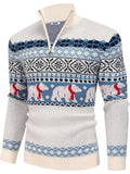 Halloween Knit Quarter Zip Pullover Stand Collar Graphic Sweater (US Only)