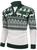 Halloween Knit Quarter Zip Pullover Stand Collar Graphic Sweater (US Only)