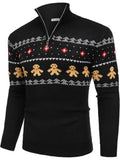Halloween Knit Quarter Zip Pullover Stand Collar Graphic Sweater (US Only)