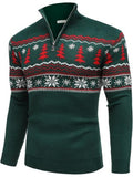 Halloween Knit Quarter Zip Pullover Stand Collar Graphic Sweater (US Only)