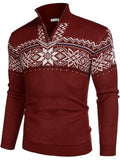 Halloween Knit Quarter Zip Pullover Stand Collar Graphic Sweater (US Only)