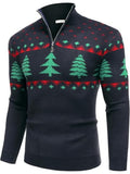 Halloween Knit Quarter Zip Pullover Stand Collar Graphic Sweater (US Only)