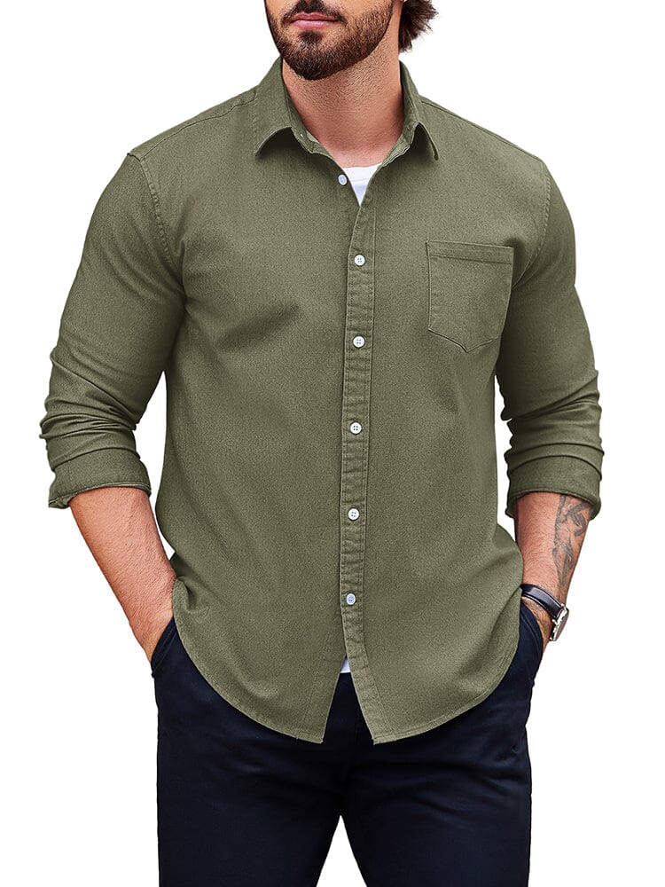 Classic Fit Denim Shirt (US Only) Shirts coofandy Army Green S 
