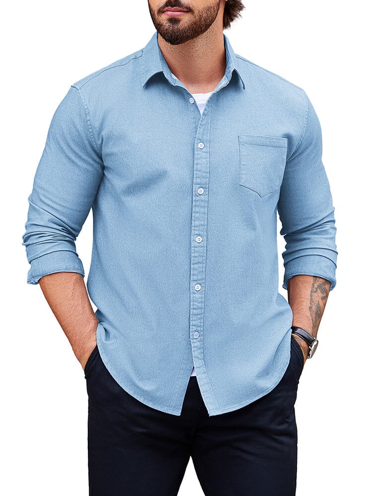 Classic Fit Denim Shirt (US Only) Shirts coofandy Clear Blue S 