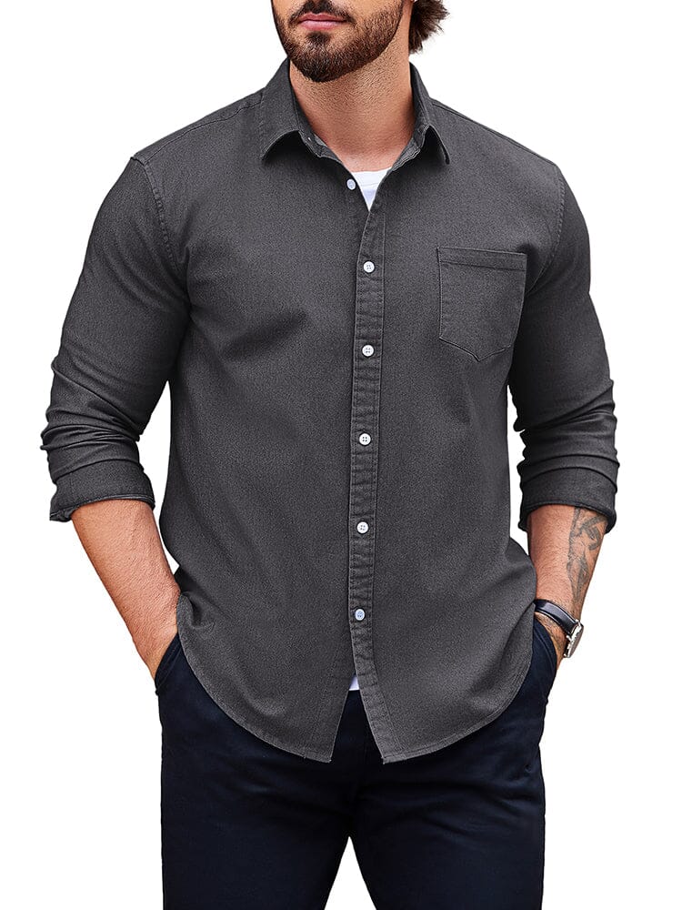 Classic Fit Denim Shirt (US Only) Shirts coofandy Dark Grey S 