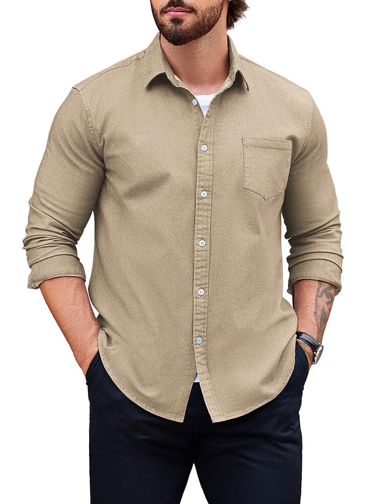 Classic Fit Denim Shirt (US Only) Shirts coofandy Khaki S 