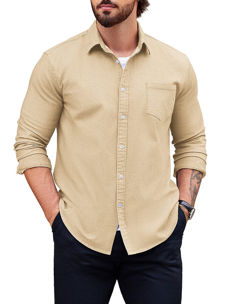 Classic Fit Denim Shirt (US Only) Shirts coofandy Light Khaki S 