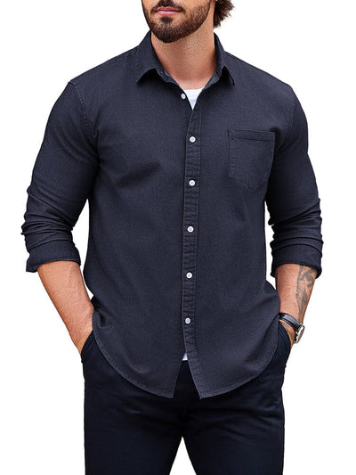 Classic Fit Denim Shirt (US Only) Shirts coofandy Navy Blue S 