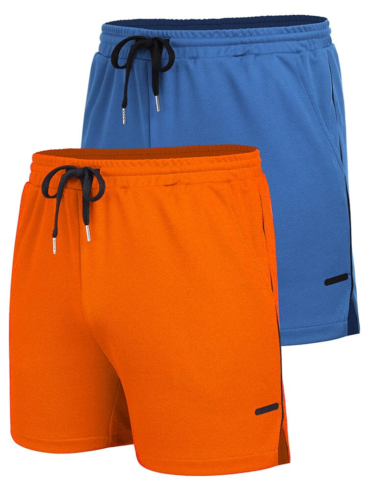 2-Piece Mesh Lightweight Workout Shorts (US Only) Shorts coofandy Orange/Sky Blue S 