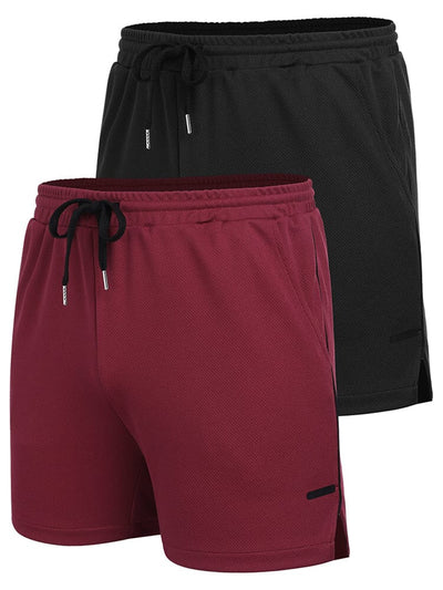 2-Piece Mesh Lightweight Workout Shorts (US Only) Shorts coofandy Wine Red/Black S 