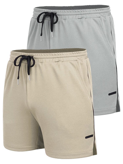 2-Piece Mesh Lightweight Workout Shorts (US Only) Shorts coofandy Khaki/Grey S 