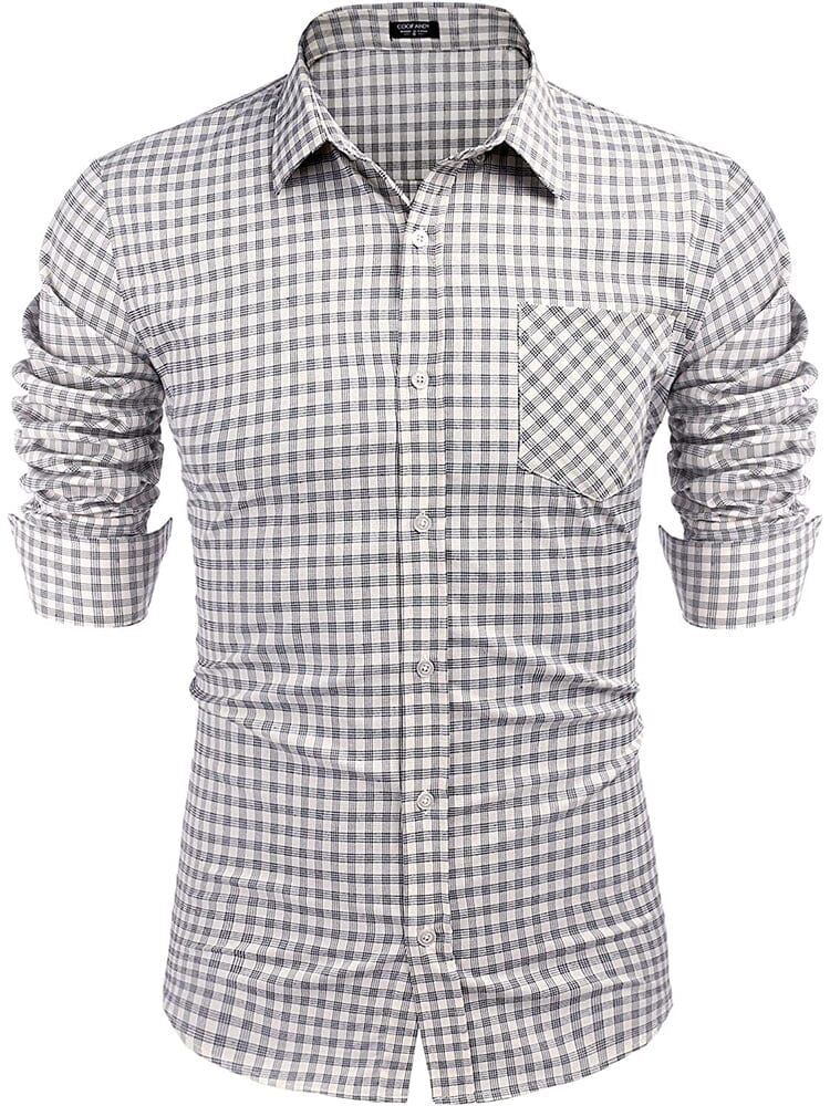 Business Button Up Plaid Shirts (US Only) Shirts Coofandy's White Grid S 