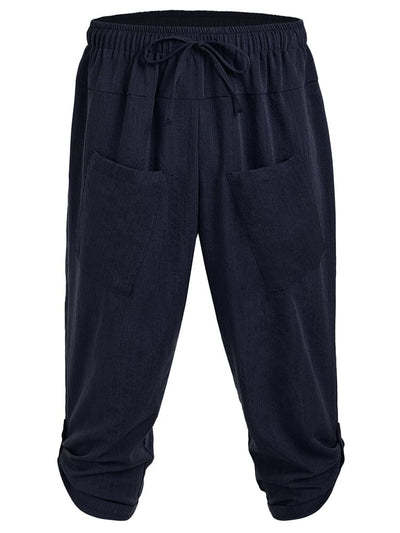 Linen Harem Beach Yoga Pants (US Only) Pants coofandy Navy Blue S 