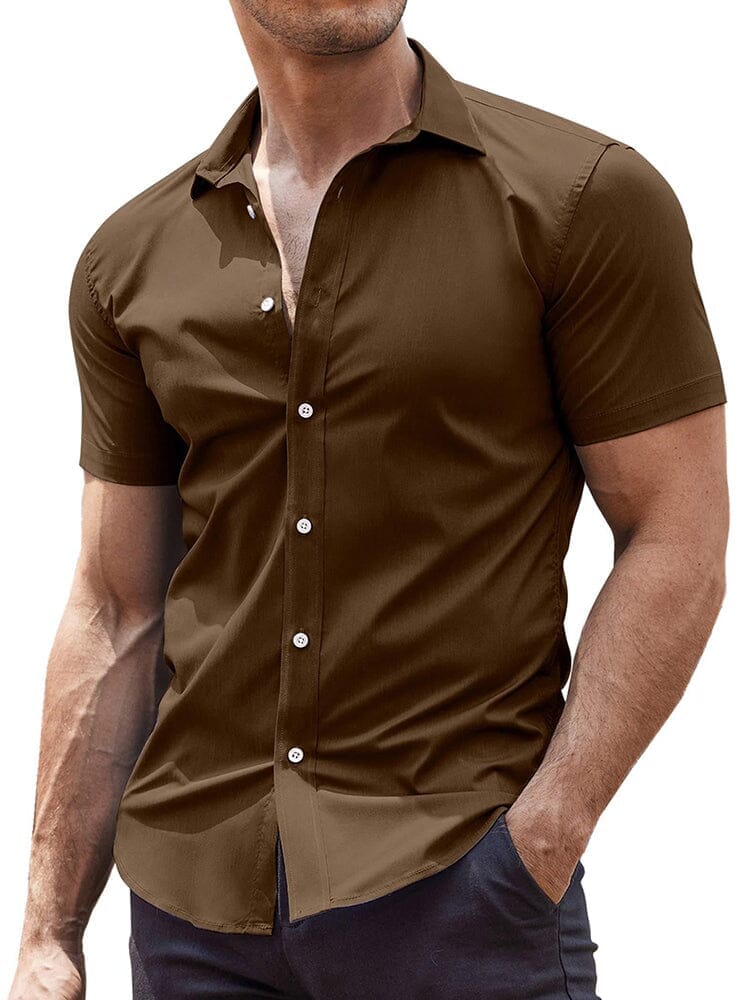 Muscle Fit Shirts: Wrinkle-Free, Stretch Material, Fashionable Design Dark Grey / XL
