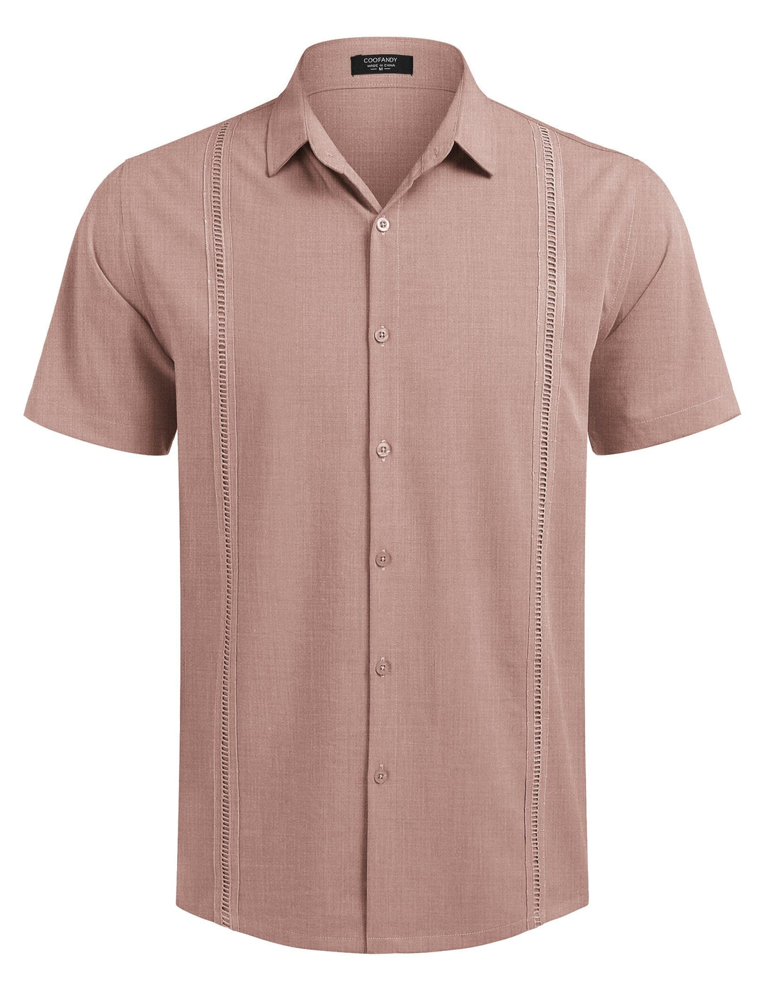 COOFANDY Men's Short Sleeve Cuban Guayabera Shirt - Light Pink, Casual Summer Button-Down For Beach & Events