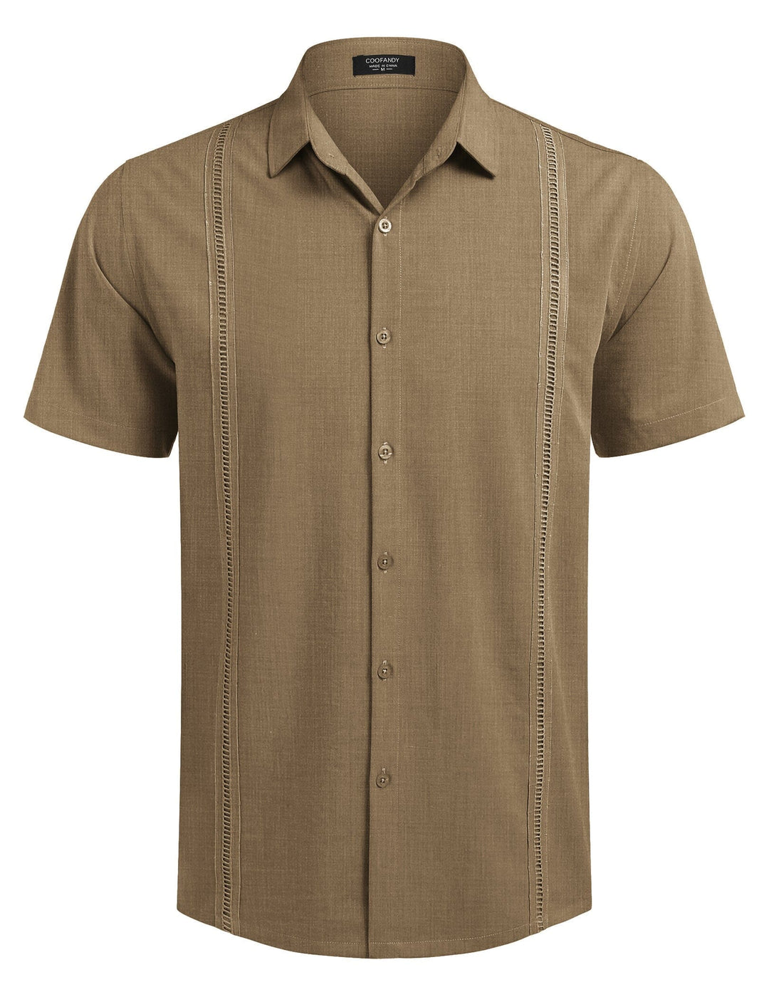 COOFANDY Men's Cuban Guayabera Shirt - Short Sleeve Casual Button Down For Summer & Beach, Light Tan - View #5