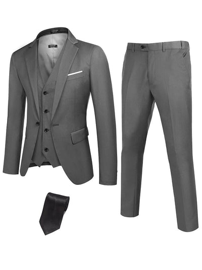 Classic 3-Piece Suit Set with Tie (US Only) Suit Set coofandy Dark Grey S 