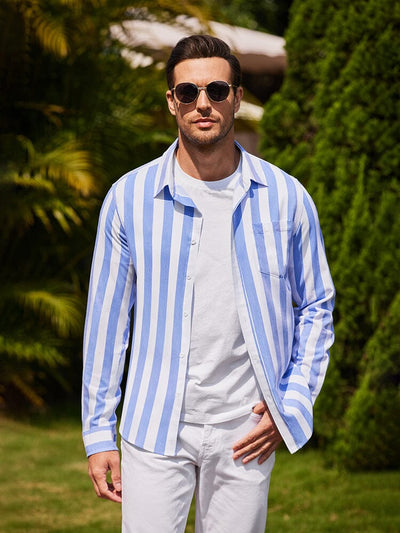 Casual Striped Button Up Shirts (US Only) Shirts coofandy Wide-Blue S 
